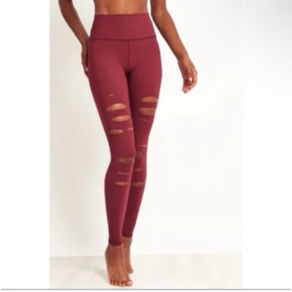 ALO Yoga high waisted ripped warrior legging - red